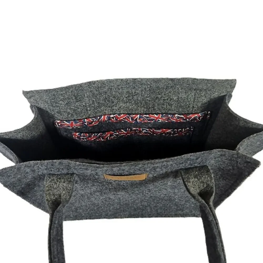 Lux Felt London Gray Felt Structured Tote Bag Leather Trim Handbag